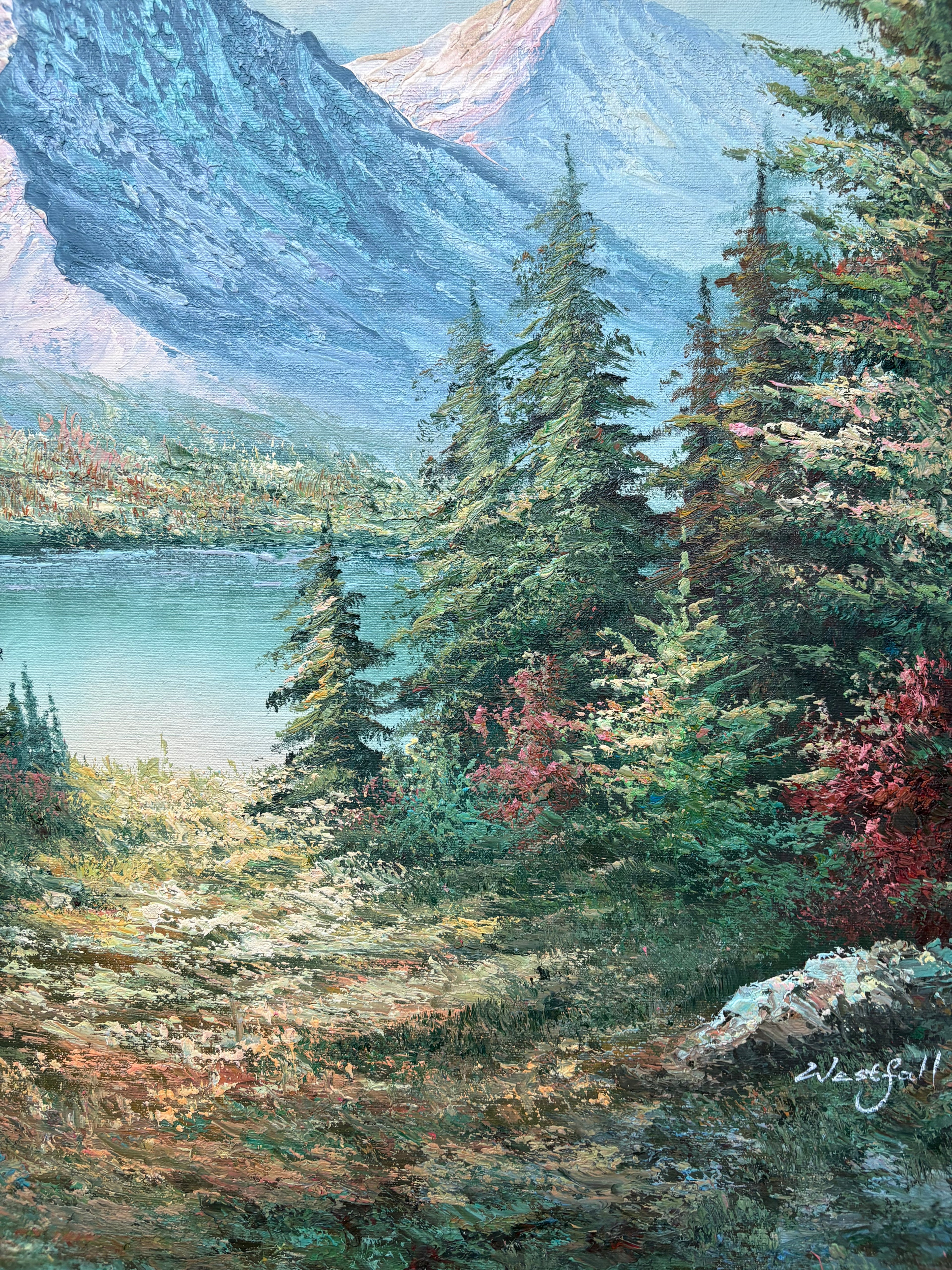 Oil painting - Lakeside Mountain View