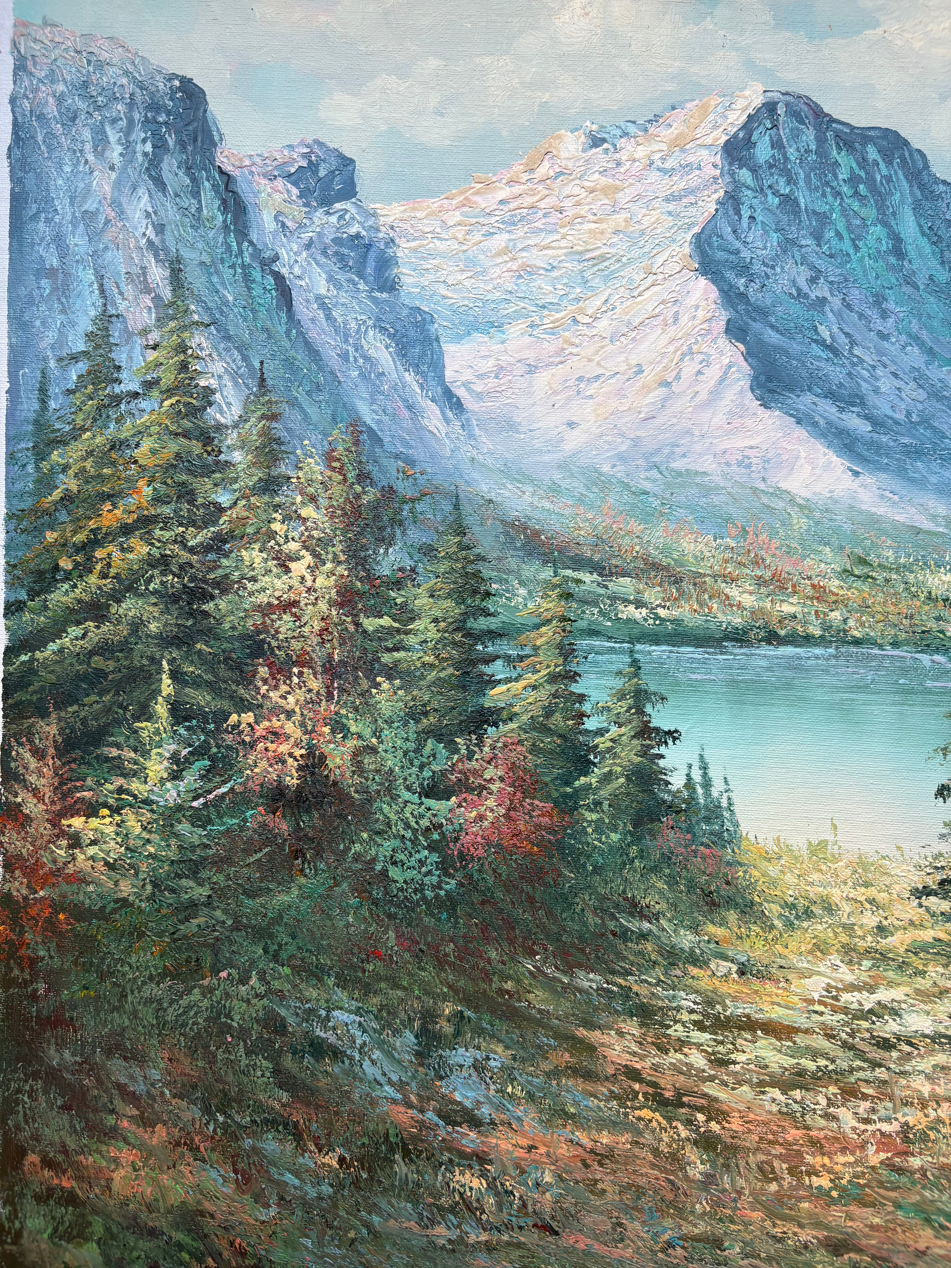 Oil painting - Lakeside Mountain View