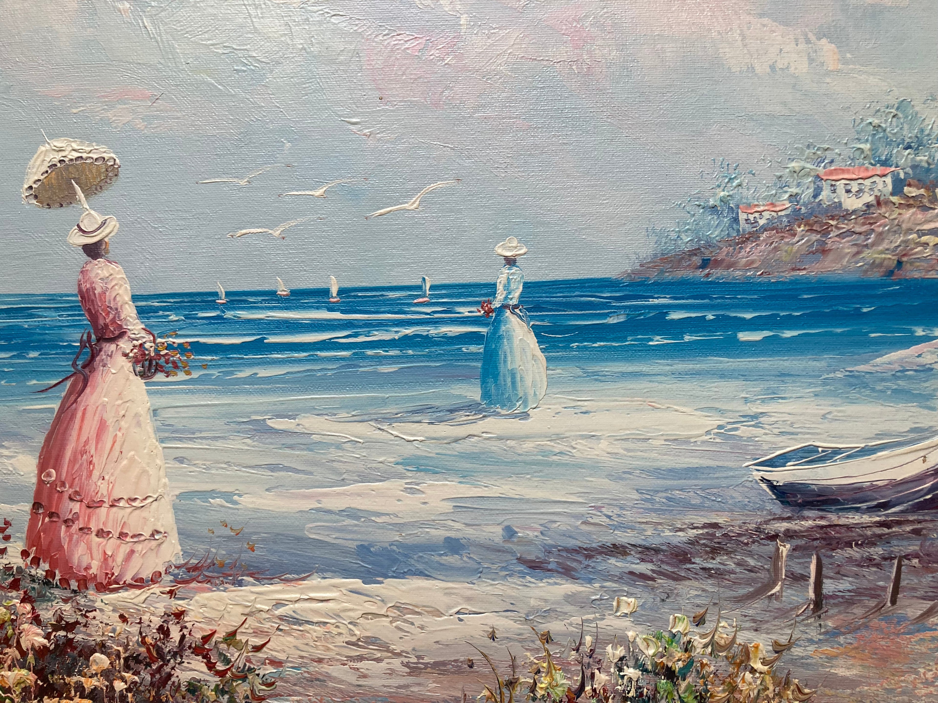 Oil painting - Victorian Ladies on a Beach